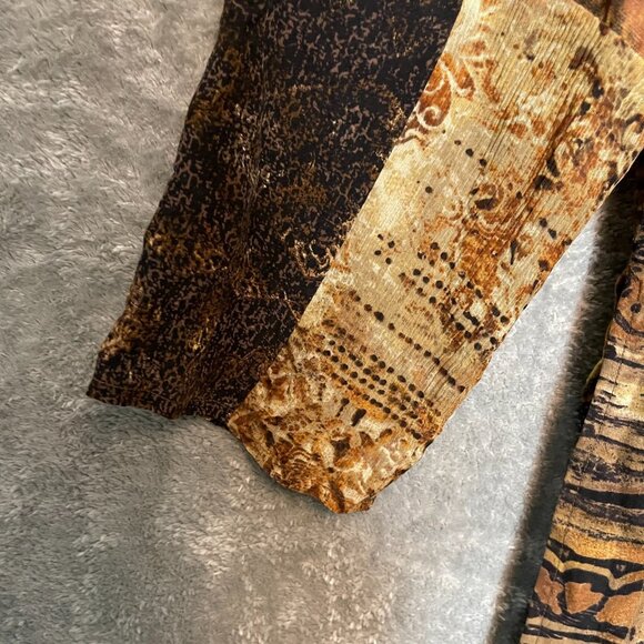 Chicos 1 Women Silk Linen Beaded Mixed Media Aztec V Neck Long Sleeve Top M - Picture 4 of 14